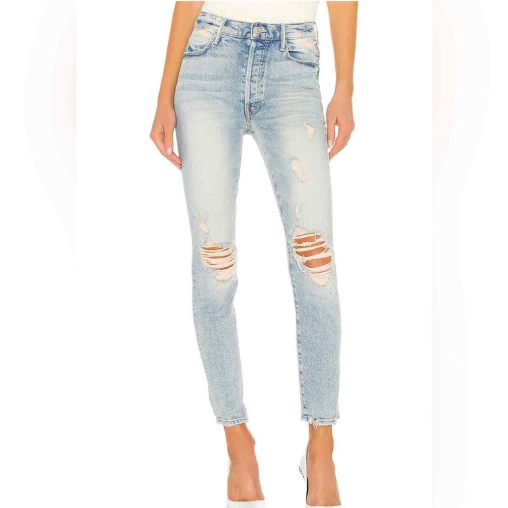 MOTHER Light Blue Distressed Skinny Jeans